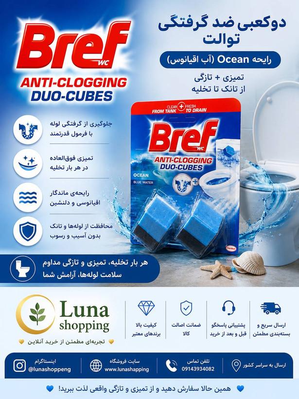 قرص جرم گیر توالت فرنگی برف Bref مکعبی ۲ عددی