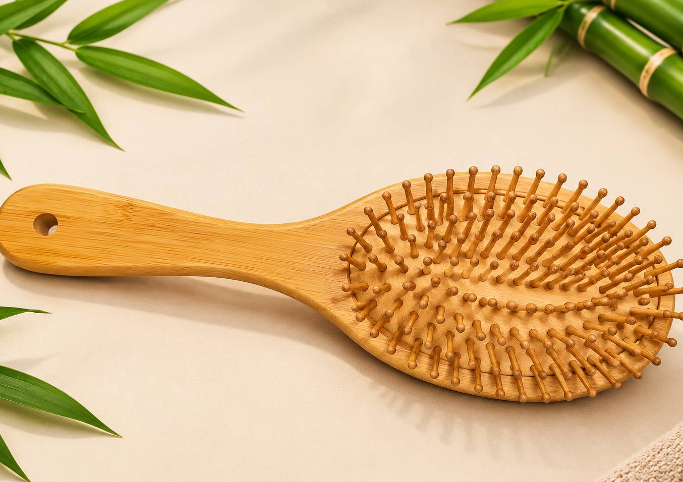 برس مو چوبی بامبو، با دندانه چوبی و سایز سری 2